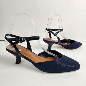 Donald Pliner Cion Leather Pump Size 8 Navy Slingback Kitten Heel prom